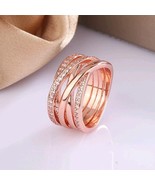 Rose Gold Plated Entwine Ring with Clear Zirconia For Women  - $370.40 MXN