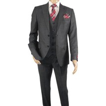 Men Suit BERLUSCONI Turkey 100% Italian Wool Super 180's Vested #Ber2 Charcoal image 3
