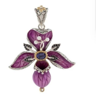 New&quot;&quot; Barbara Bixby Orchid Flower Iolite Pearl Sapphire Enamel Enhancer Pendant - £280.27 GBP