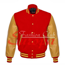 Original American Varsity Real Leather Letterman College Red Wool Jacket XS-4XL - £69.92 GBP