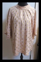 Women&#39;s XXL Tan Blouse Gold Oval Print Back Tie Unbranded - $14.84