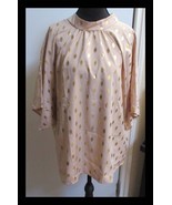 Women&#39;s XXL Tan Blouse Gold Oval Print Back Tie Unbranded - $273.61 MXN