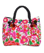 Chic &amp; Beautifully Embroidered Red &amp; Green Flower Garden Handbag - £16.80 GBP
