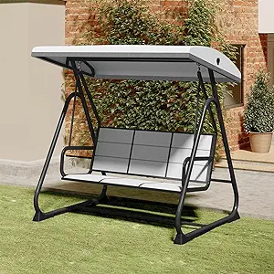 3-Person Outdoor Patio Swing Chair With Adjustable Canopy, Porch Swing W... - $555.99