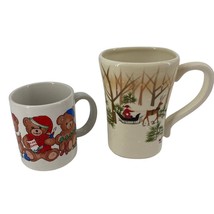 Set Hallmark Hand Painted Tall Christmas Mug Cup Santa Sleigh Sled Bear VTG - $9.87
