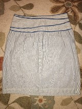 Anthropologie HYPE blue White Striped Linen Pencil Skirt W/Piping Size 8 - £11.25 GBP