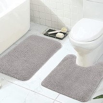 Shaggy Soft Bath Mat &amp; U-Shaped Toilet Rug, Set 2 Pieces (24&quot;x20&quot;+32&quot;x20&quot;, Light - £44.66 GBP