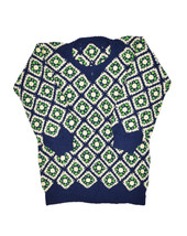Vintage Hand Knit Crochet Sweater Womens L Crewneck Floral Plaid Grandma - £64.03 GBP