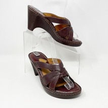 Born Womens Brown Pebbled Leather Strappy Slip on Heel Sandal, Size 8 - $25.69