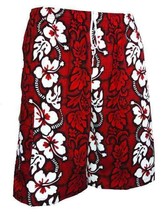 KY&#39;S Mens Hawaiian Shorts Red Multicolor Lei&#39;s Floral Pockets Drawstring - £42.26 GBP