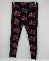 New LuLaRoe Tall &amp; Curvy Leggings Black With Fuschia &amp; Pink Floral Design - £12.20 GBP