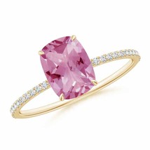 ANGARA Thin Shank Cushion Cut Pink Tourmaline Ring With Diamond Accents - £723.69 GBP