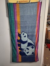 Vtg FRANCO 90s Beach Towel Cotton Pandas Orange Purple Blue Green 58&quot; x ... - £22.31 GBP