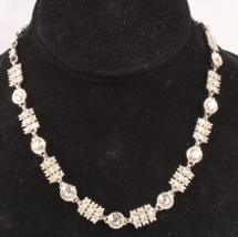 Stunning Art Deco Bogoff Choker Necklace Signed Rhodium Plate 14-17 Inch - £36.07 GBP