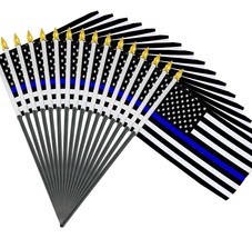 12 Police Thin Blue Line 4"x6" Handheld Miniature Desk Table Flags (Made in USA) - £23.96 GBP