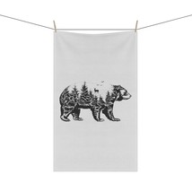 Bear Silhouette Forest Scene Kitchen Towel, Black and White, Polyester or Cotton - £18.16 GBP+