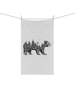 Bear Silhouette Forest Scene Kitchen Towel, Black and White, Polyester o... - $22.66+