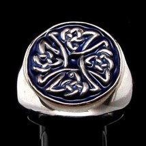 Sterling silver ring Birgit&#39;s Cross Celtic knot ancient Pagan symbol on Blue ena - £97.09 GBP