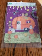 Orange Pumpkin Trailer Owl Leaves Harvest Evergreen Garden Flag 12.5” x 18” Fall - £11.20 GBP