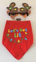 Dog Bandana/Scarf Tie On Christmas &quot;Let&#39;s Get Lit&quot; &amp; Reindeer Ears Sz SM-MED Nwt - £3.19 GBP