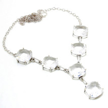 White Topaz Square Shape Cut Gemstone Ethnic Gifted Necklace Jewelry 18&quot; SA 1955 - £3.98 GBP