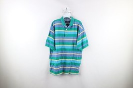Vintage 90s Streetwear Mens Large Faded Rainbow Striped Collared Golf Polo Shirt - £35.57 GBP