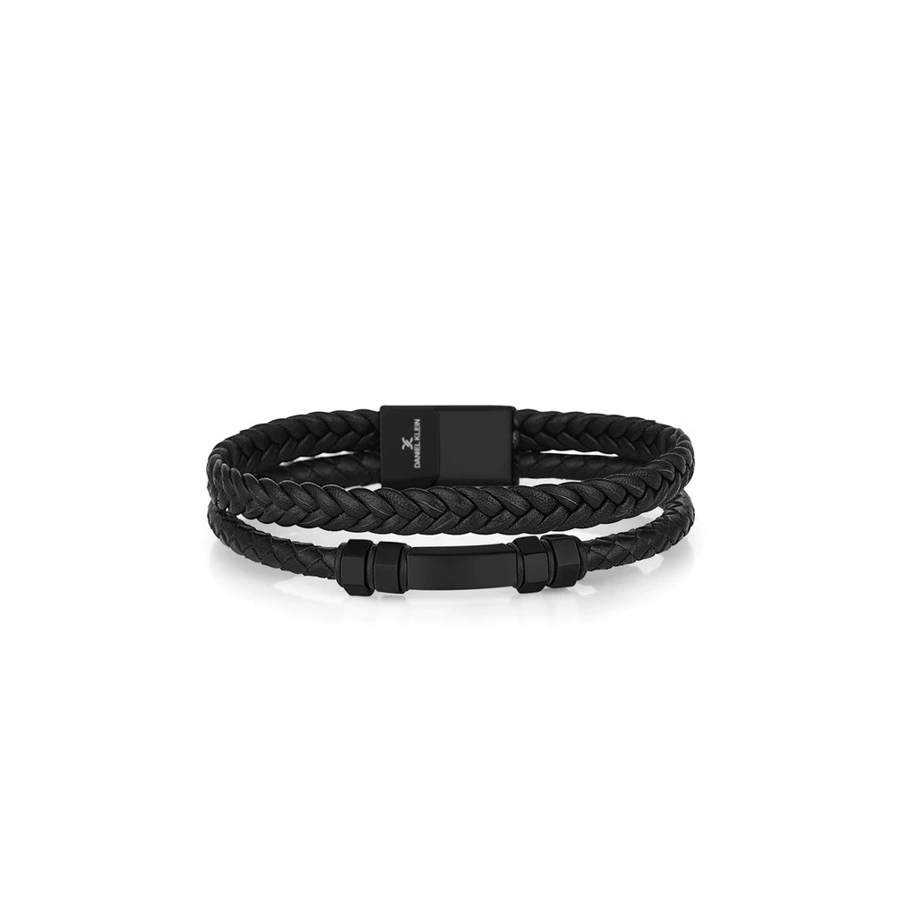 Daniel Klein Men&#39;s Bracelet All Black Cowhide Braided Multi Layer Leather  - £91.70 GBP