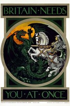 9697.Wall Decoration Poster.Knight fighting a dragon.Britain needs you at once! - £12.94 GBP+