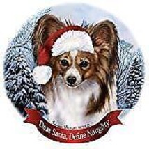 Holiday Pet Gifts Papillon Sable and White Santa Hat Dog Porcelain Ornament - £25.30 GBP