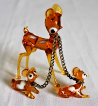Vintage Blown Glass Amber Deer And 2 Fawns On Chains - £16.29 GBP