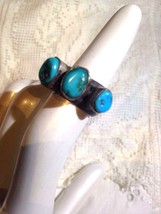 Vintage American Genuine Turquoise 925 Sterling Silver Size 5 Ring - £88.95 GBP