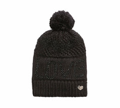 Betsey Johnson Black Love Pom-Pom Beanie Knit Hat Nwts - £17.51 GBP