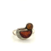 Vintage Sterling Signed 925 Geometric Abstract Two Stone Honey Amber Ring sz 7 - £30.20 GBP