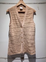 Vintage M&amp;S  St Michael  Open Crochet Knit Courtelle Long Waistcoat Size 18 Bieg - £38.37 GBP