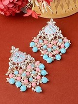 Pink Turquoise Meenakari Cascading Waterfall Beads Earring Women Kundan Jewelry - £16.42 GBP