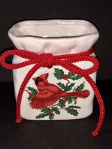 Vtg Lefton Christmas Cardinal Holly Bag-Shaped Vase Porcelain Planter Re... - $14.60