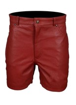 Maroon Stylish Men&#39;s leather shorts Soft sheepskin boxer Handmade Gym Summer - £76.69 GBP+