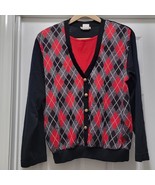 VTG 80s Haberdashery Diamond Checkered Gold Buttons Cardigan Sweater Wom... - $31.33