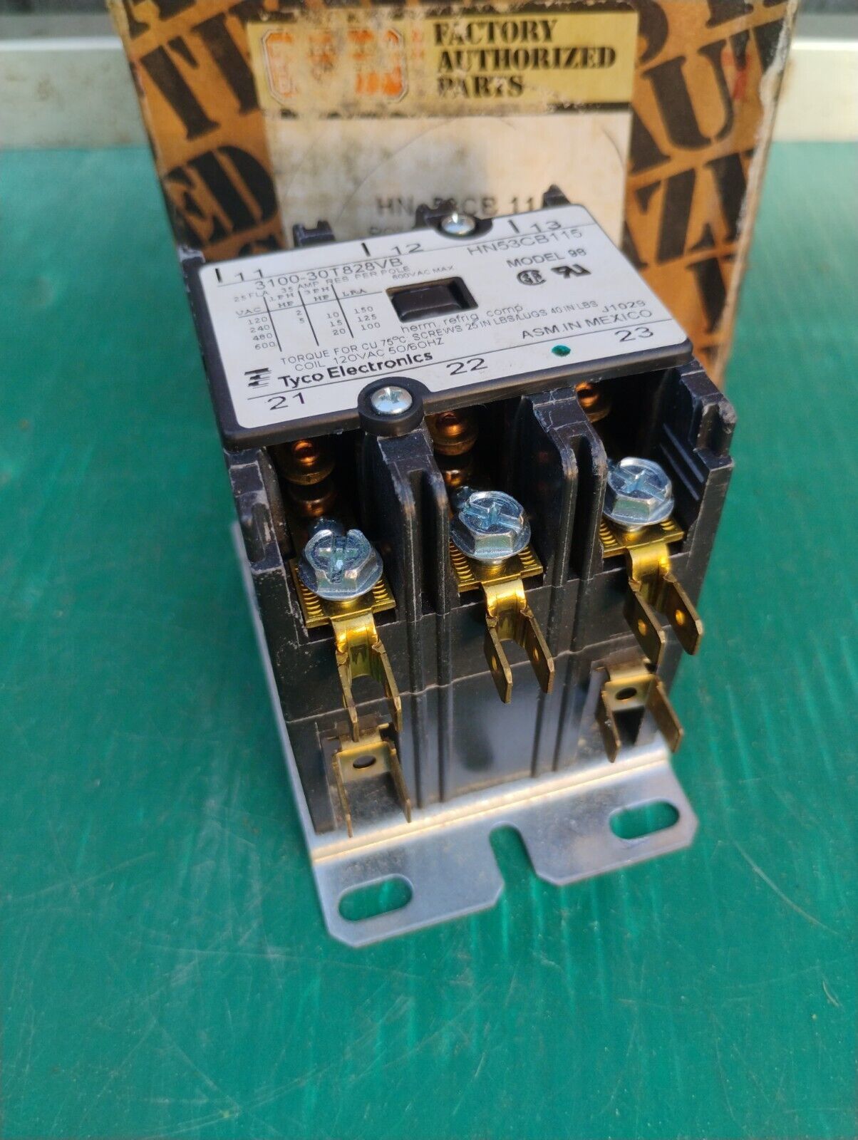 Carrier Tyco HN53CB115 Contactor 240/480/600VAC 25Amp 120V coil - $44.55