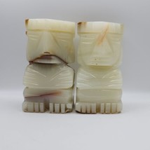 Vintage White Marble Aztec Mayan Bookends 5.5&quot; Tall - £19.27 GBP