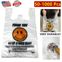Heavy Duty Smiley T-Shirt Bag Thank You Plastic Carry Out Bags 11.5&quot;x 6&quot;... - £6.20 GBP+