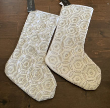 2 Rachel Zoe Embroidered White Stocking Christmas  NWT Holiday Pearl Beaded - £51.77 GBP
