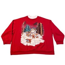 Vtg Nutcracker Ugly Christmas Sweatshirt XXXL Red Bear Snowman and Bears - £17.54 GBP