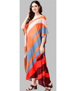 Indian Printed Feather Red-Orange Maxi Kaftan Dress Women Nightwear - $29.70