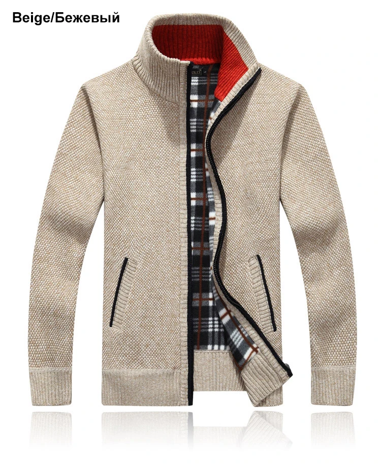 Winter Knit Sweater Coat Faux Fur Wool Sweater Jackets Men Zipper Thick ... - $56.07 CAD