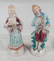 Vintage Porcelain Hand Painted Colonial Man &amp; Woman Figurines Made in Japan 9.5&quot; - £23.91 GBP