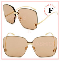 GUCCI 0352 Metal Gold Brown Oversized Rimless Sunglasses GG0352S Authentic 002 - £313.95 GBP