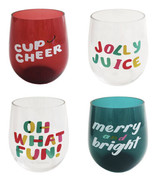 NEW St. Nicholas Square Holiday Cheer Acrylic Christmas Stemless Wine Gl... - $19.79