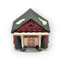 Christmas Village School House Red Green Small 4 Inch Holiday Miniature - £11.58 GBP
