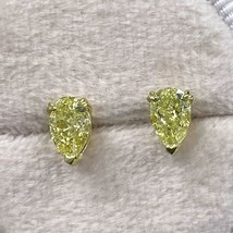 Certifié GIA 1.00 Carats Poire Naturel Chic Jaune Boucles Oreilles Diamant 18k - £2,689.94 GBP